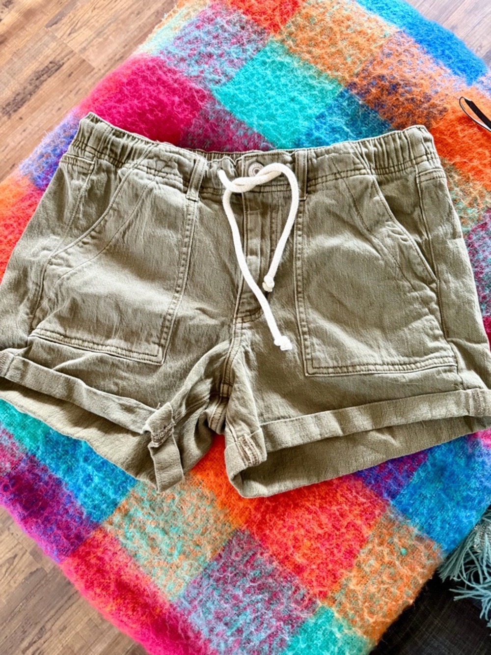 American Eagle Outfitters Olive Drawstring High-Waist Shorts